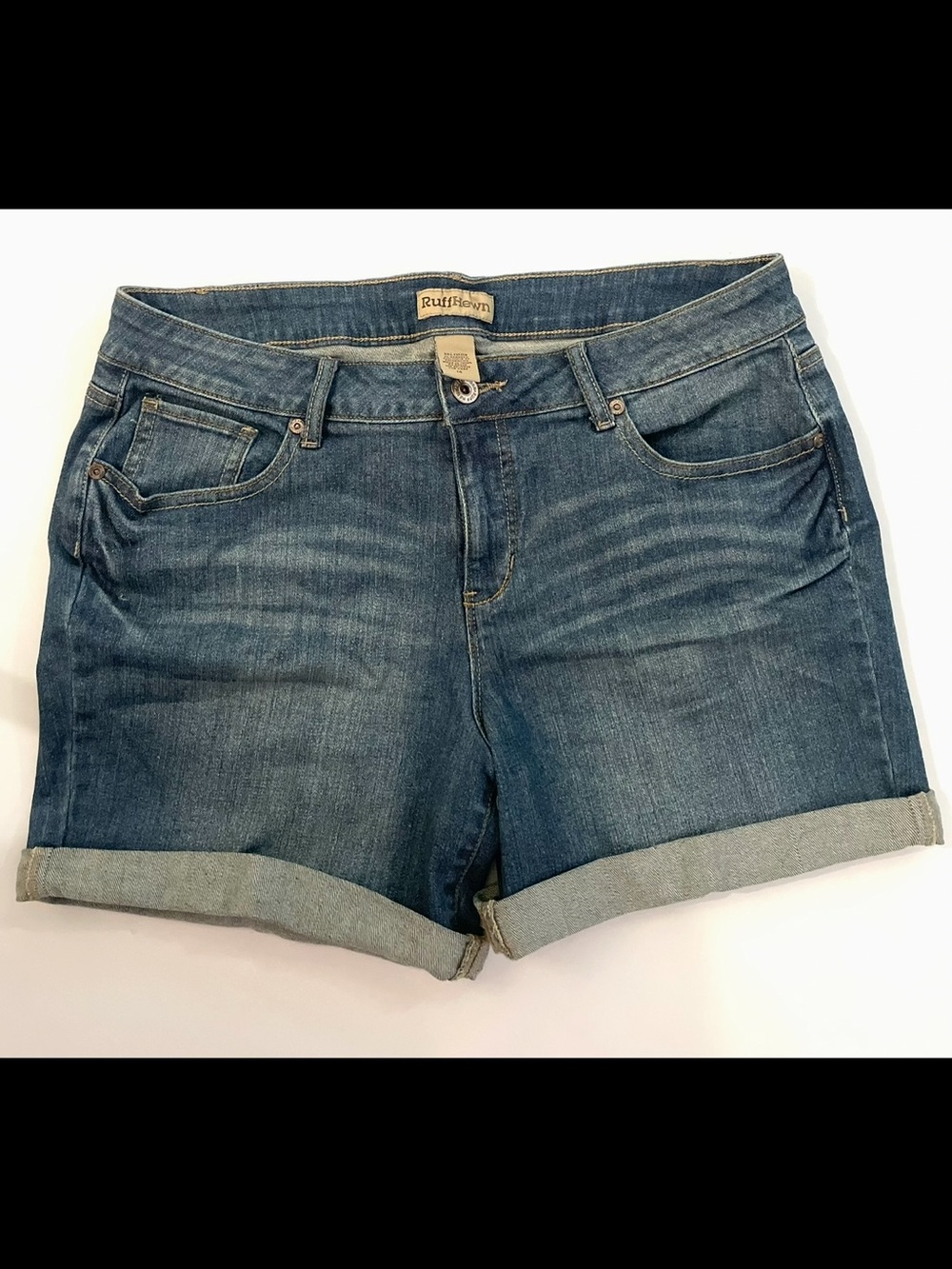 Ruff Hewn Women's Rolled Cuff Denim Shorts - Blue Wash Size 14